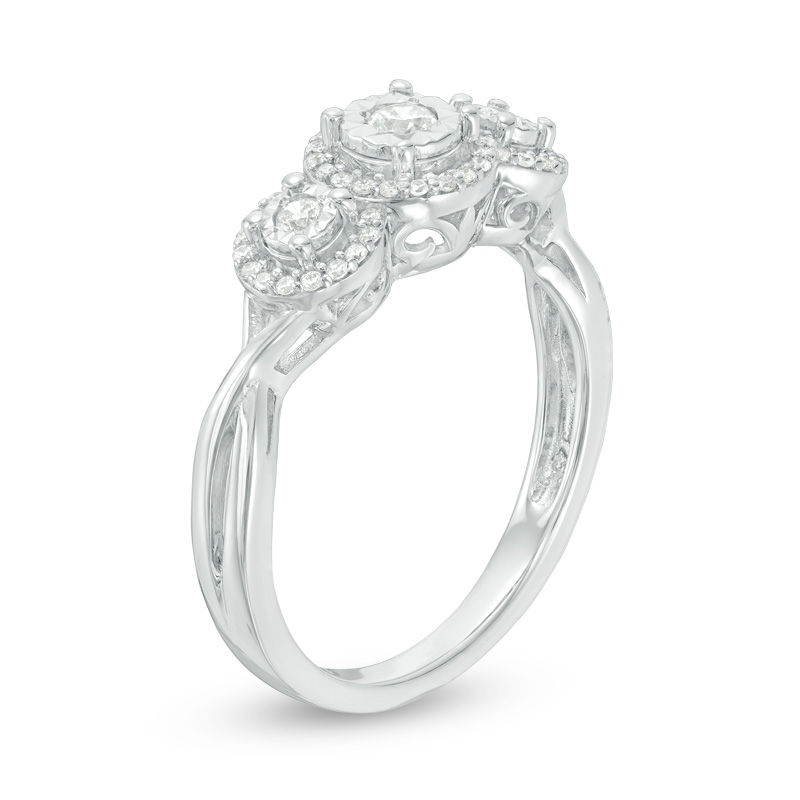 Main Image 2 of 0.25 CT. T.W. Diamond Past Present Future® Frame Twist Engagement Ring in 10K White Gold