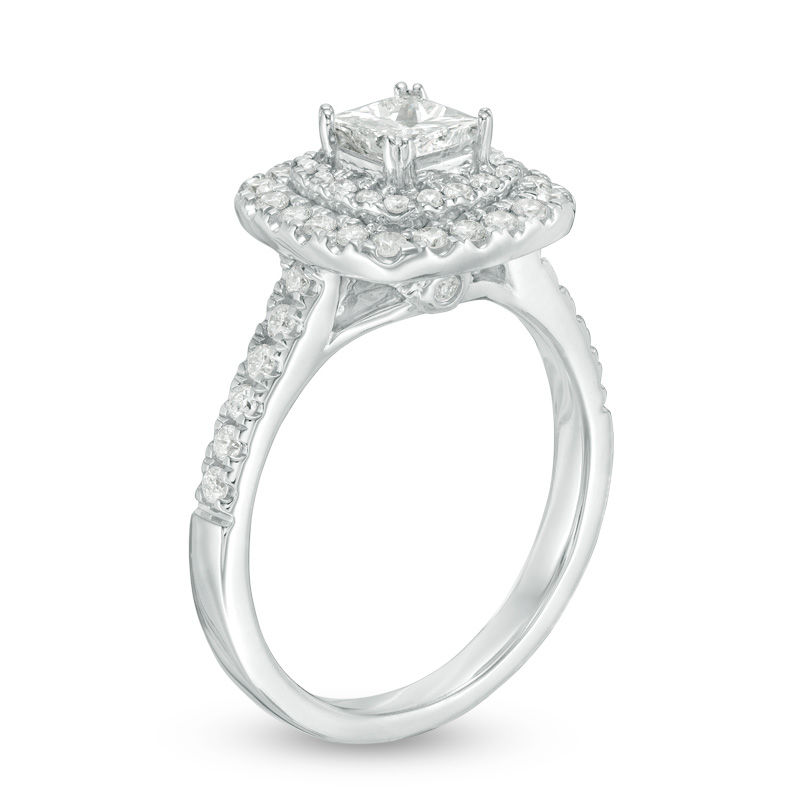 0.95 CT. T.W. Princess-Cut Diamond Double Frame Engagement Ring in 14K White Gold