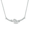 0.04 CT. T.W. Diamond Three Stone Bypass Bar Necklace in Sterling Silver - 17"