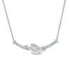 Thumbnail Image 1 of 0.04 CT. T.W. Diamond Three Stone Bypass Bar Necklace in Sterling Silver - 17"