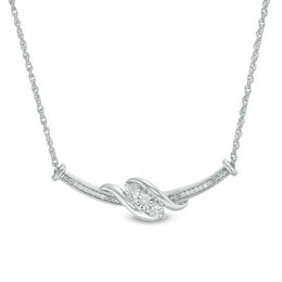 0.04 CT. T.W. Diamond Three Stone Bypass Bar Necklace in Sterling Silver - 17"