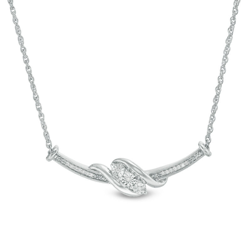 0.04 CT. T.W. Diamond Three Stone Bypass Bar Necklace in Sterling Silver - 17"|Peoples Jewellers