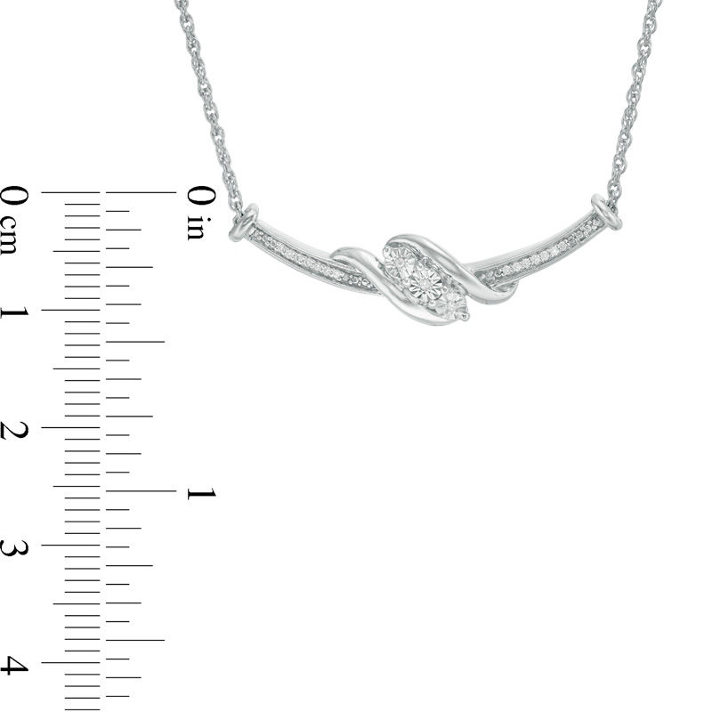 0.04 CT. T.W. Diamond Three Stone Bypass Bar Necklace in Sterling Silver - 17"