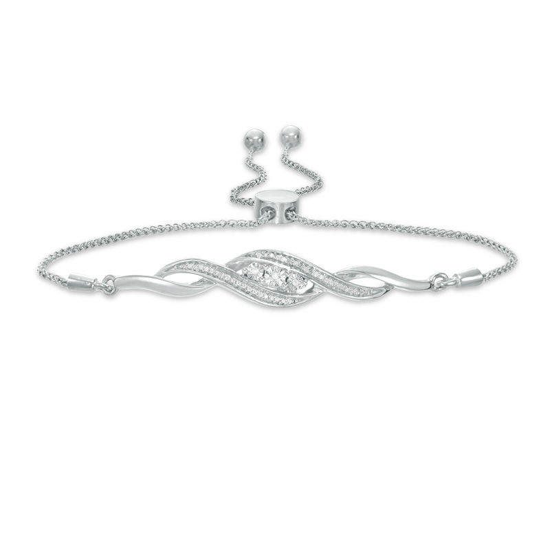 0.066 CT. T.W. Diamond Three Stone Twist Bolo Bracelet in Sterling Silver - 9.5"|Peoples Jewellers