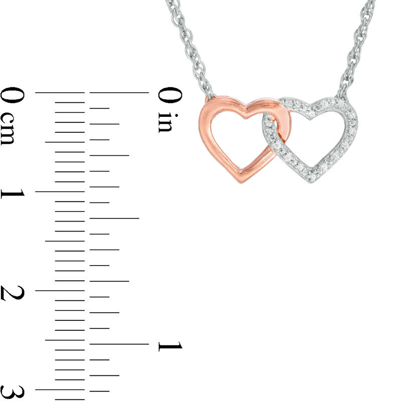 Diamond Accent Interlocking Hearts Necklace in Sterling Silver and 10K Rose Gold - 17.5"