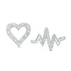 Thumbnail Image 1 of 0.04 CT. T.W. Diamond Heart and Heartbeat Mismatch Stud Earrings in Sterling Silver