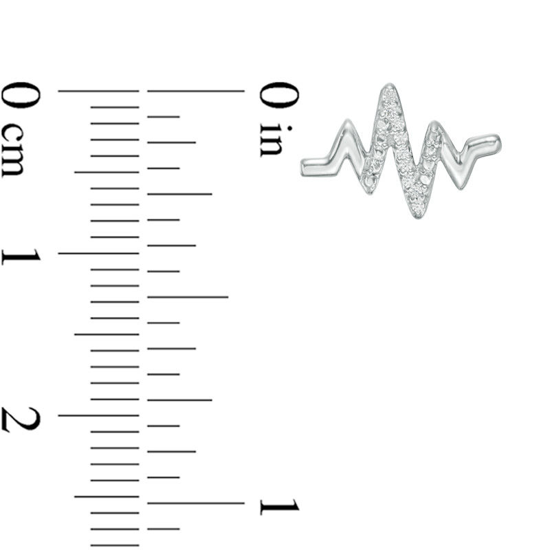 Main Image 3 of 0.04 CT. T.W. Diamond Heart and Heartbeat Mismatch Stud Earrings in Sterling Silver
