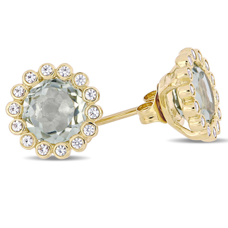 Main Image 2 of 7.0mm Green Quartz and White Sapphire Frame Stud Earrings in 10K Gold