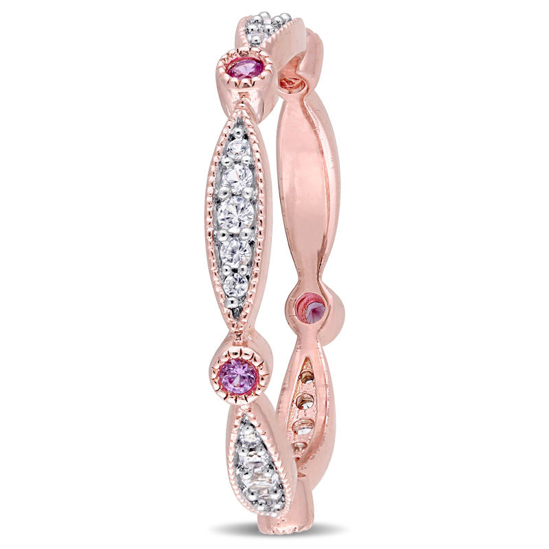 Lab-Created Pink and White Sapphire Vintage-Style Band in Sterling Silver with Rose Rhodium
