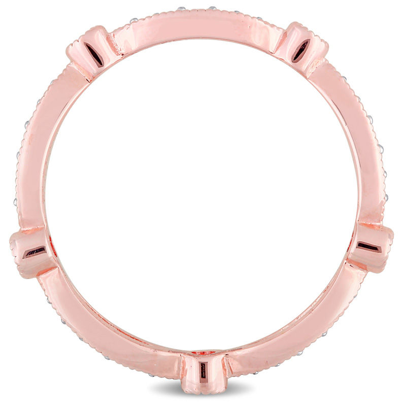 Main Image 3 of Lab-Created Pink and White Sapphire Vintage-Style Band in Sterling Silver with Rose Rhodium