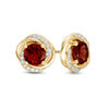 Thumbnail Image 1 of 6.0mm Garnet and 0.14 CT. T.W. Diamond Orbit Frame Stud Earrings in 10K Gold