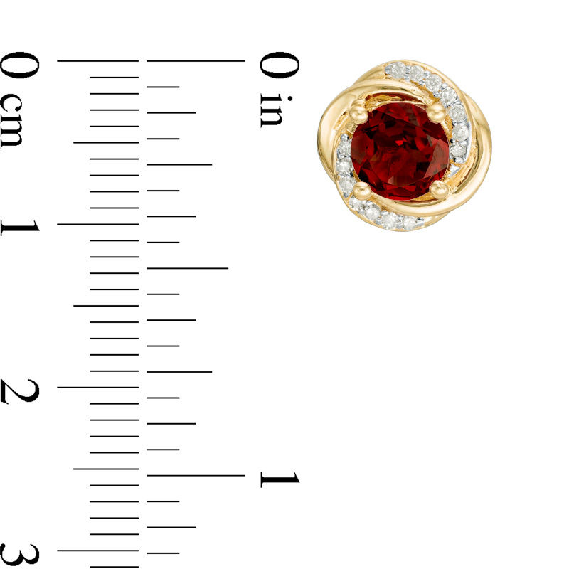 Main Image 2 of 6.0mm Garnet and 0.14 CT. T.W. Diamond Orbit Frame Stud Earrings in 10K Gold