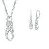 Thumbnail Image 0 of 0.19 CT. T.W. Diamond Double Infinity Pendant and Drop Earrings Set in Sterling Silver - 17"