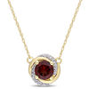 Thumbnail Image 1 of 6.0mm Garnet and 0.04 CT. T.W. Diamond Orbit Frame Necklace in 10K Gold - 17"