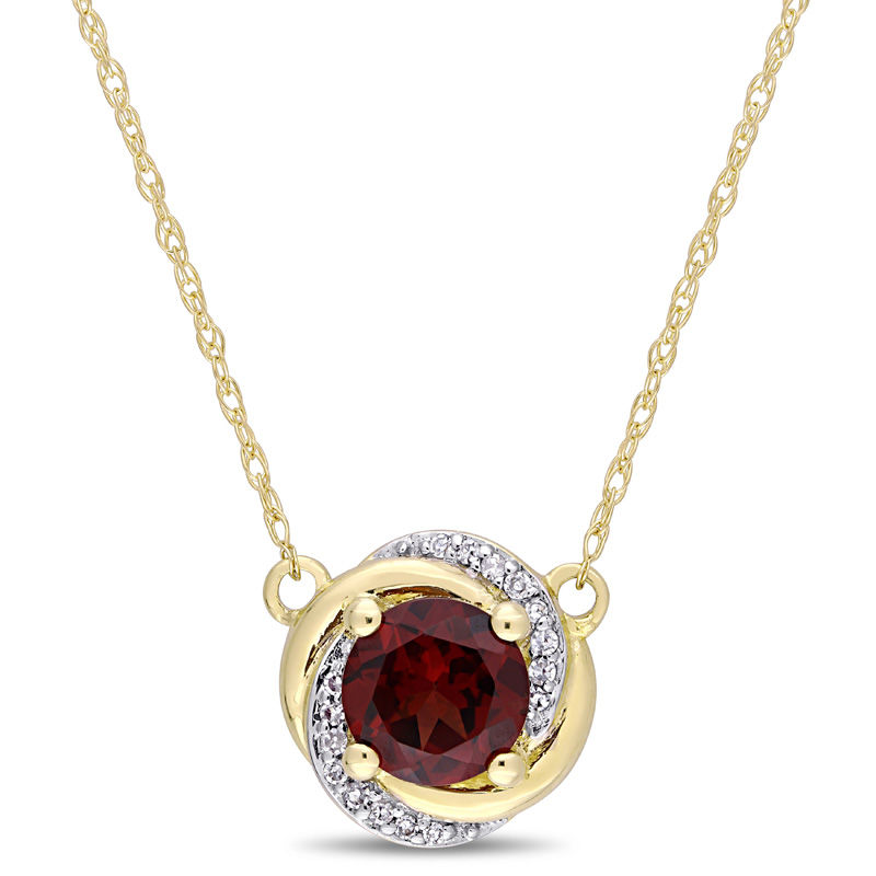 6.0mm Garnet and 0.04 CT. T.W. Diamond Orbit Frame Necklace in 10K Gold - 17"|Peoples Jewellers