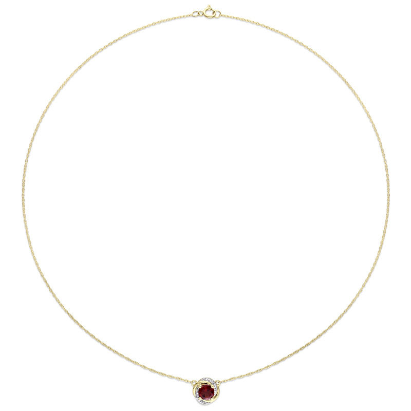Main Image 2 of 6.0mm Garnet and 0.04 CT. T.W. Diamond Orbit Frame Necklace in 10K Gold - 17"