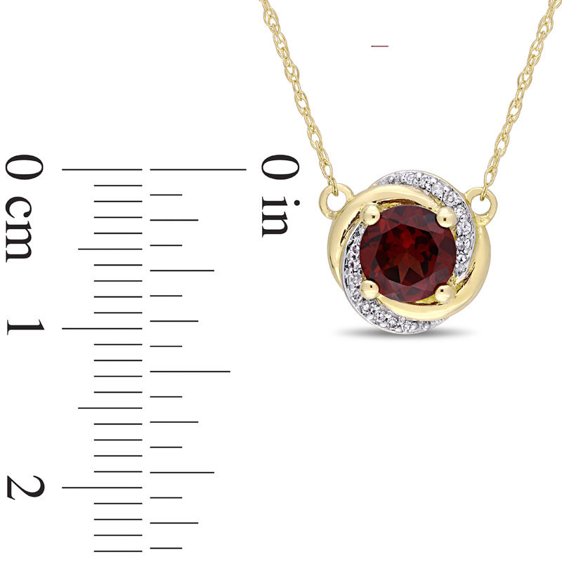 Main Image 3 of 6.0mm Garnet and 0.04 CT. T.W. Diamond Orbit Frame Necklace in 10K Gold - 17"