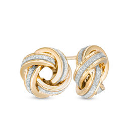 Italian Gold Glitter Enamel Love Knot Stud Earrings in 14K Gold
