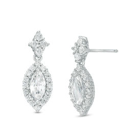 Marquise Lab-Created White Sapphire Frame Drop Earrings in Sterling Silver