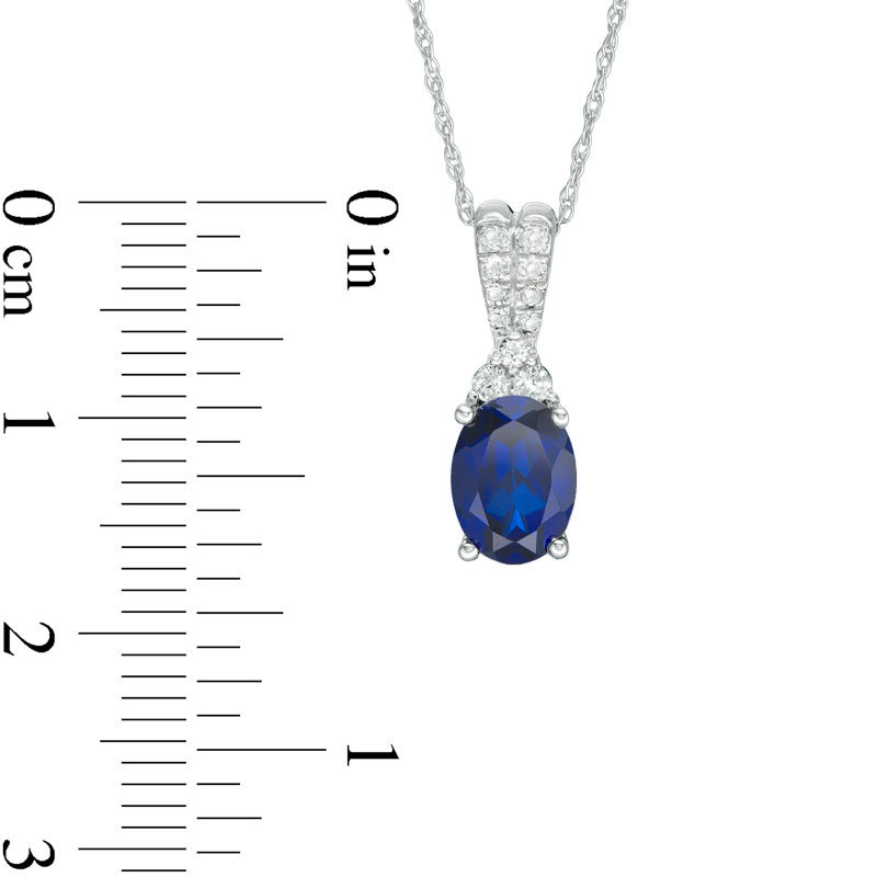 Oval Lab-Created Blue and White Sapphire Drop Pendant in Sterling Silver