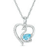 Pear-Shaped Swiss Blue Topaz and Lab-Created White Sapphire Swan Heart Pendant in Sterling Silver