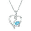 Thumbnail Image 1 of Pear-Shaped Swiss Blue Topaz and Lab-Created White Sapphire Swan Heart Pendant in Sterling Silver
