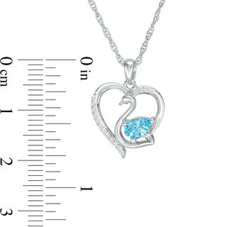 Pear-Shaped Swiss Blue Topaz and Lab-Created White Sapphire Swan Heart Pendant in Sterling Silver