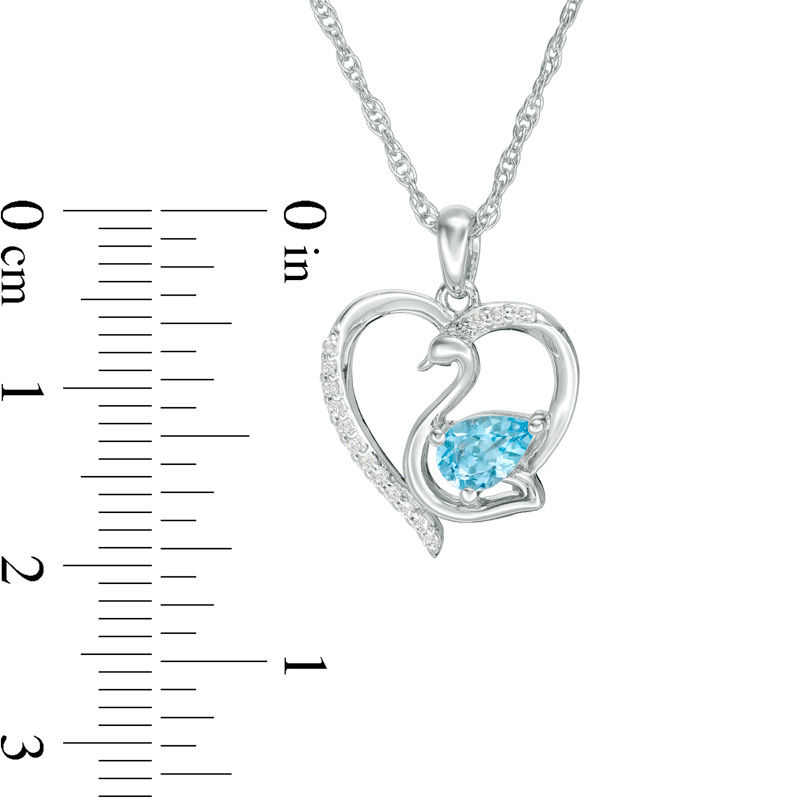 Pear-Shaped Swiss Blue Topaz and Lab-Created White Sapphire Swan Heart Pendant in Sterling Silver