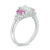Thumbnail Image 1 of Emerald-Cut Lab-Created Opal, Pink and White Sapphire Tri-Sides Three Stone Ring in Sterling Silver