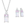 Thumbnail Image 0 of Emerald-Cut Lab-Created Opal, Pink and White Sapphire Tri-Top Pendant and Drop Earrings Set in Sterling Silver