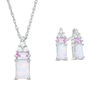 Thumbnail Image 1 of Emerald-Cut Lab-Created Opal, Pink and White Sapphire Tri-Top Pendant and Drop Earrings Set in Sterling Silver