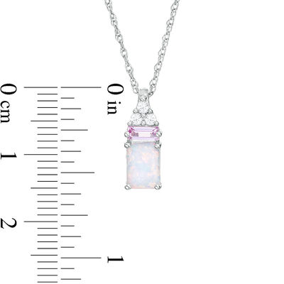 Emerald-Cut Lab-Created Opal, Pink and White Sapphire Tri-Top Pendant and Drop Earrings Set in Sterling Silver