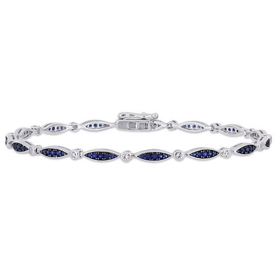 Lab-Created Blue and White Sapphire Marquise Link Vintage-Style Bracelet in Sterling Silver - 7.25"