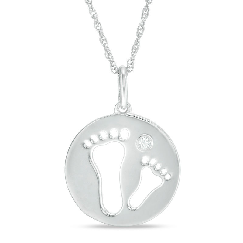 Lab-Created White Sapphire Footprints Disc Pendant in 10K White Gold|Peoples Jewellers