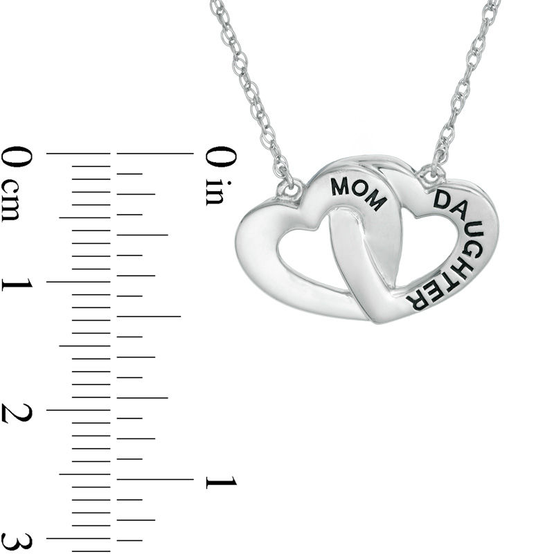 "MOM" and "DAUGHTER" Interlocking Hearts Necklace in 10K White Gold - 17.5"
