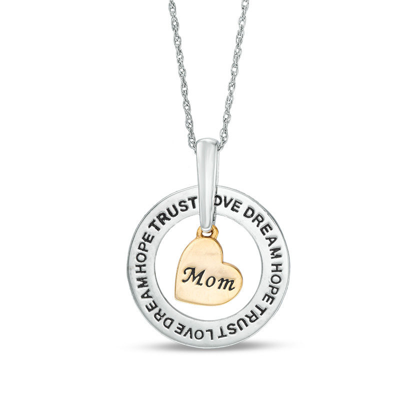 Open Circle with "Mom" Heart Charm Pendant in 10K Two-Tone Gold|Peoples Jewellers