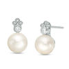 Thumbnail Image 0 of 8.0 - 8.5mm Cultured Freshwater Pearl, White Sapphire and Diamond Accent Vintage-Style Drop Earrings in 10K White Gold
