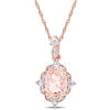 Thumbnail Image 1 of Oval Morganite, White Sapphire and Diamond Accent Vintage-Style Drop Pendant in 10K Rose Gold - 17"
