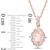 Thumbnail Image 2 of Oval Morganite, White Sapphire and Diamond Accent Vintage-Style Drop Pendant in 10K Rose Gold - 17"