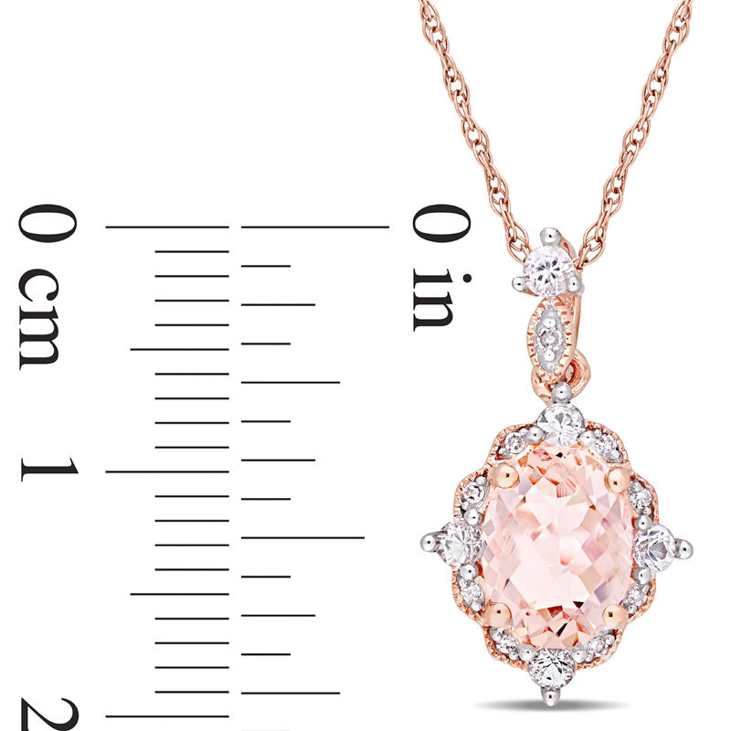 Oval Morganite, White Sapphire and Diamond Accent Vintage-Style Drop Pendant in 10K Rose Gold - 17"