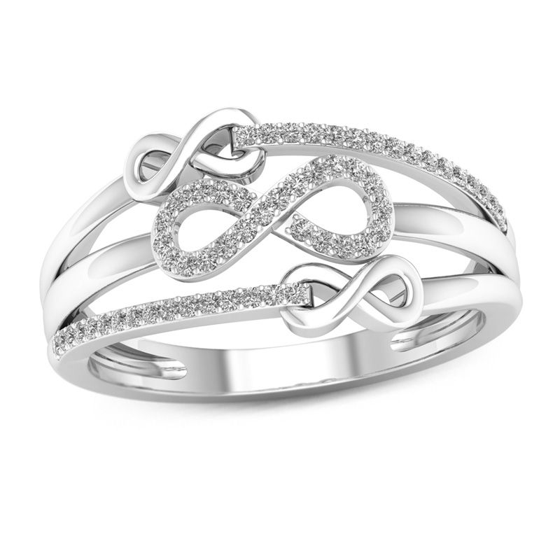 0.15 CT. T.W. Diamond Triple Infinity Multi-Row Ring in 10K White Gold