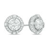 Thumbnail Image 1 of 6.0mm Lab-Created White Sapphire and 0.16 CT. T.W. Diamond Circle Frame Vintage-Style Stud Earrings in Sterling Silver