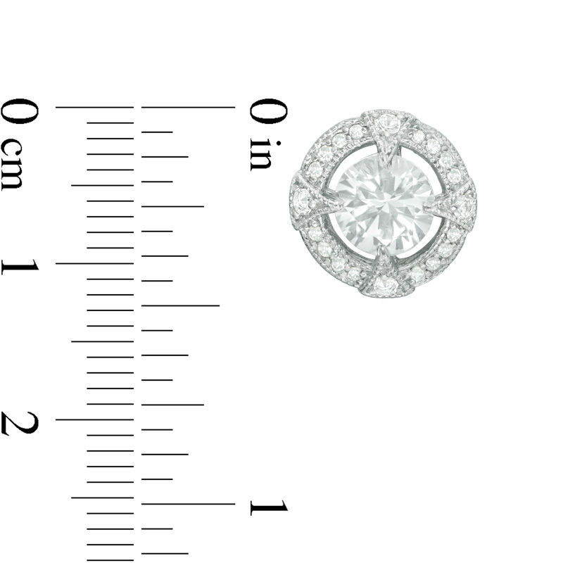 Main Image 2 of 6.0mm Lab-Created White Sapphire and 0.16 CT. T.W. Diamond Circle Frame Vintage-Style Stud Earrings in Sterling Silver