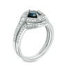 Thumbnail Image 1 of 6.0mm Lab-Created Blue and White Sapphire with 0.30 CT. T.W. Diamond Frame Vintage-Style Bridal Set in Sterling Silver