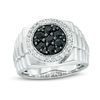 Thumbnail Image 0 of Men's Composite Black and White Sapphire Frame Stepped Shank Ring in Sterling Silver
