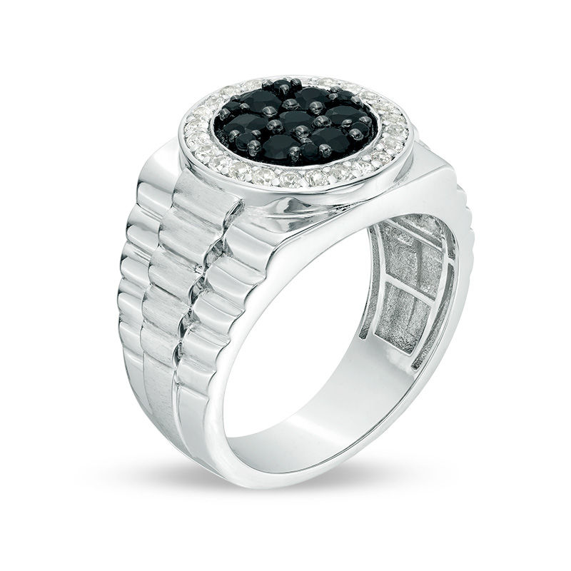 Main Image 2 of Composite Black and White Sapphire Frame Stepped Shank Ring in Sterling Silver