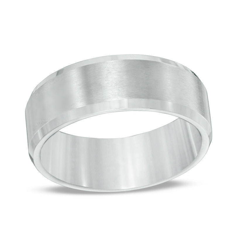 Men's 8.0mm Brushed Centre Bevelled Edge Wedding Band in Stainless Steel|Peoples Jewellers