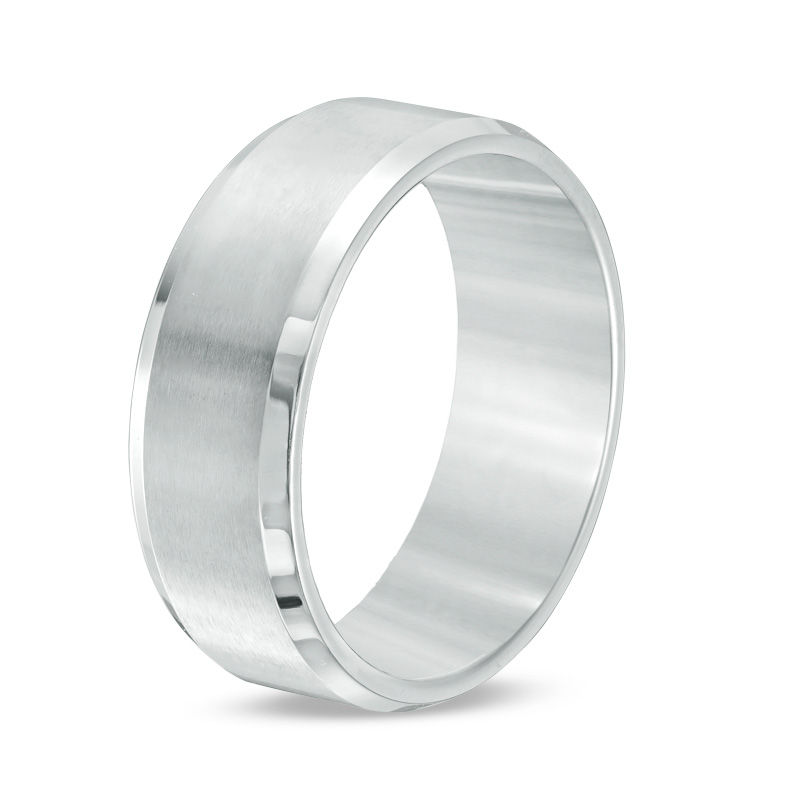 Main Image 2 of Men's 8.0mm Brushed Centre Bevelled Edge Wedding Band in Stainless Steel