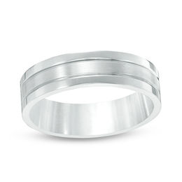 Men's 6.0mm Satin Centre Groove Wedding Band in Stainless Steel