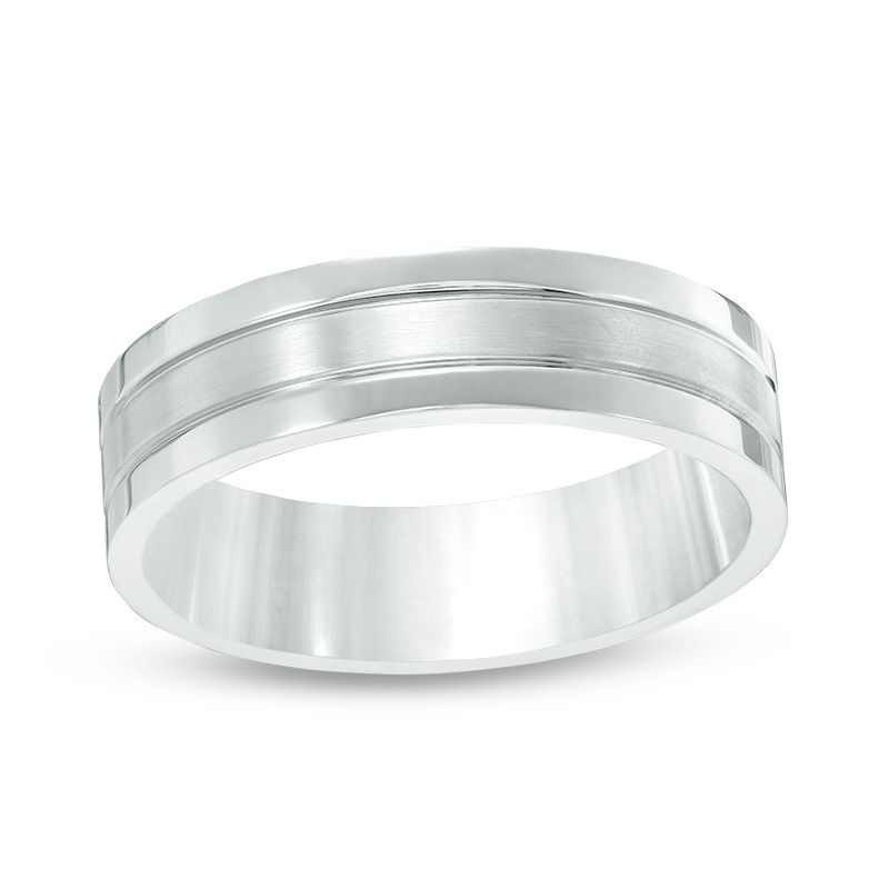 Men's 6.0mm Satin Centre Groove Wedding Band in Stainless Steel|Peoples Jewellers